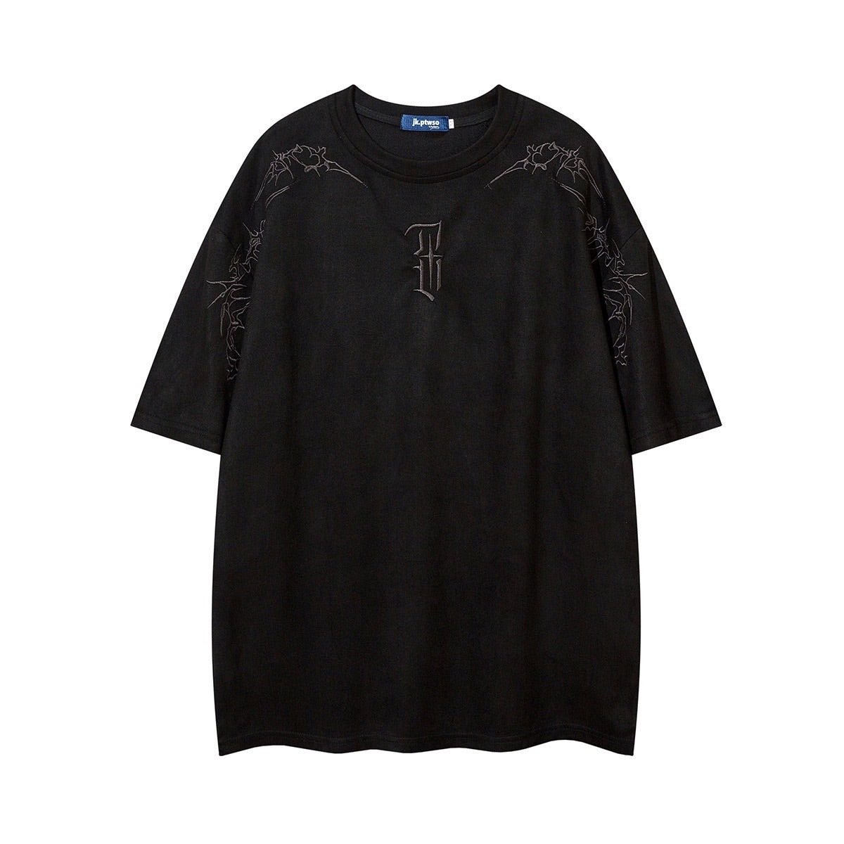 麂皮絨荊棘刺繡高街短tee