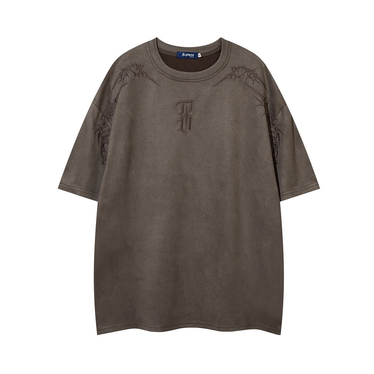 麂皮絨荊棘刺繡高街短tee
