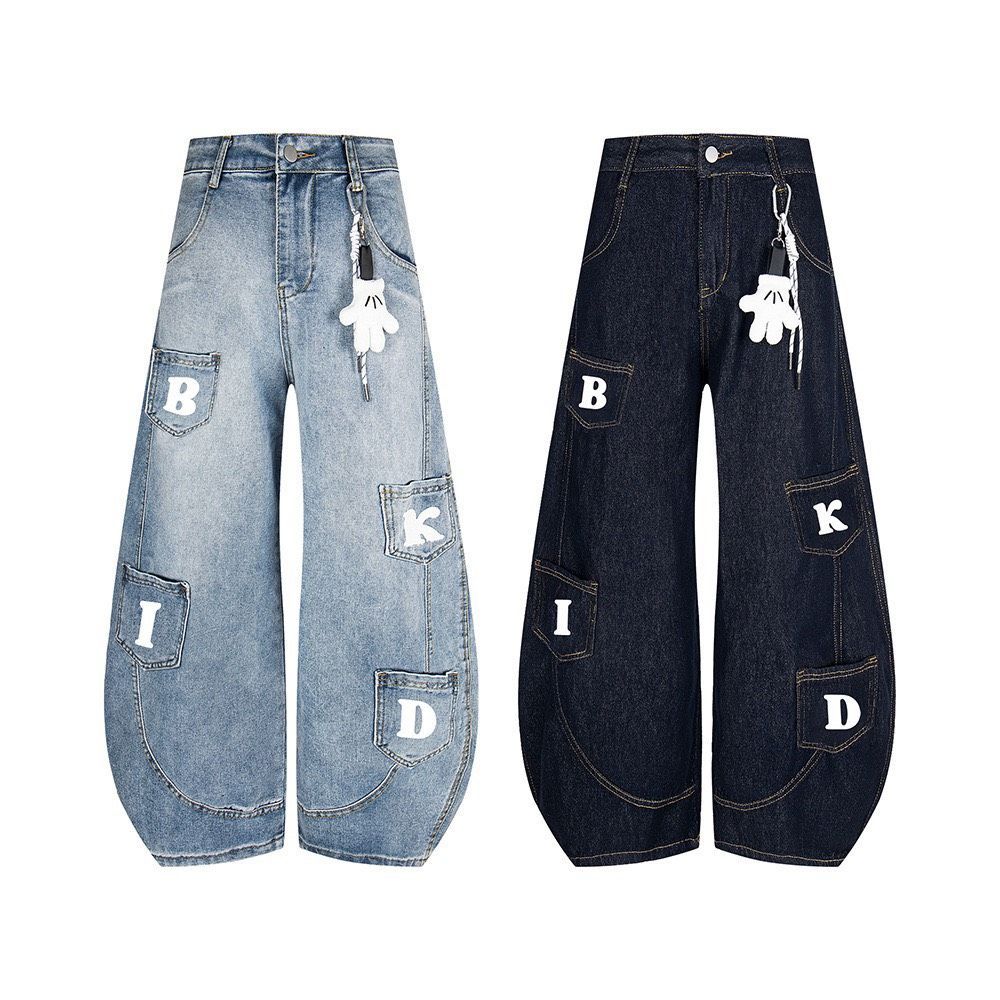 彎刀口袋刺繡牛仔褲 男女同款