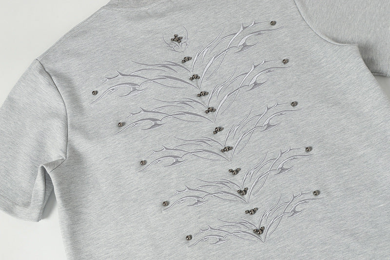 美式小眾刺繡柳釘短T